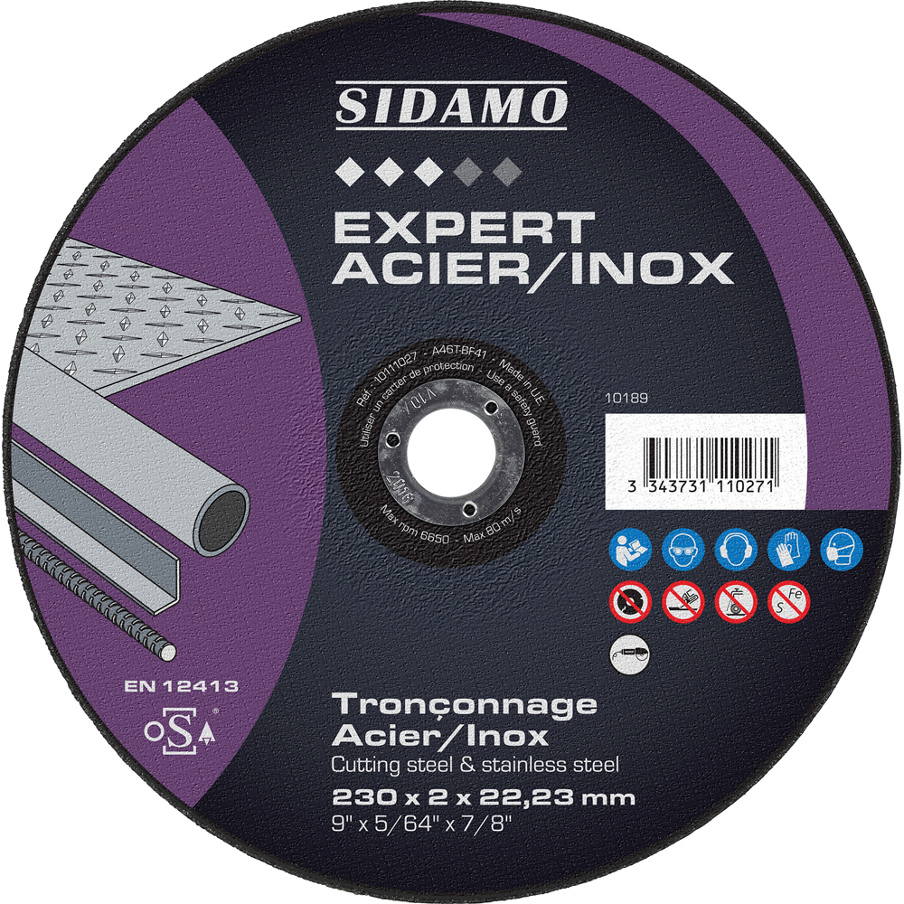 Disque à tronçonner Expert Acier Inox pour tronçonnage à sec de profilés et tôles en acier ou inox SIDAMO - 10111027