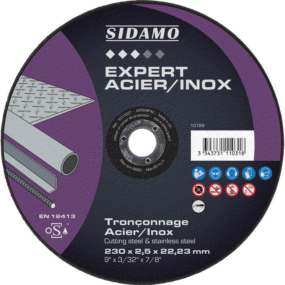 Disque à tronçonner EXPERT ACIER INOX pour tronçonnage à sec de profilés et tôles en acier ou inox SIDAMO - 10111031