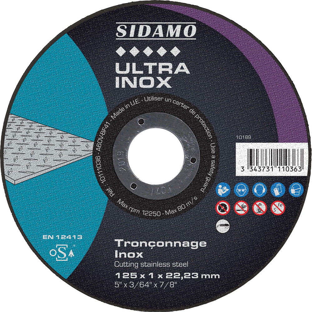 Disque à tronçonner ULTRA INOX pour machines électro-portatives - Tronçonnage à sec inox SIDAMO - 10111036