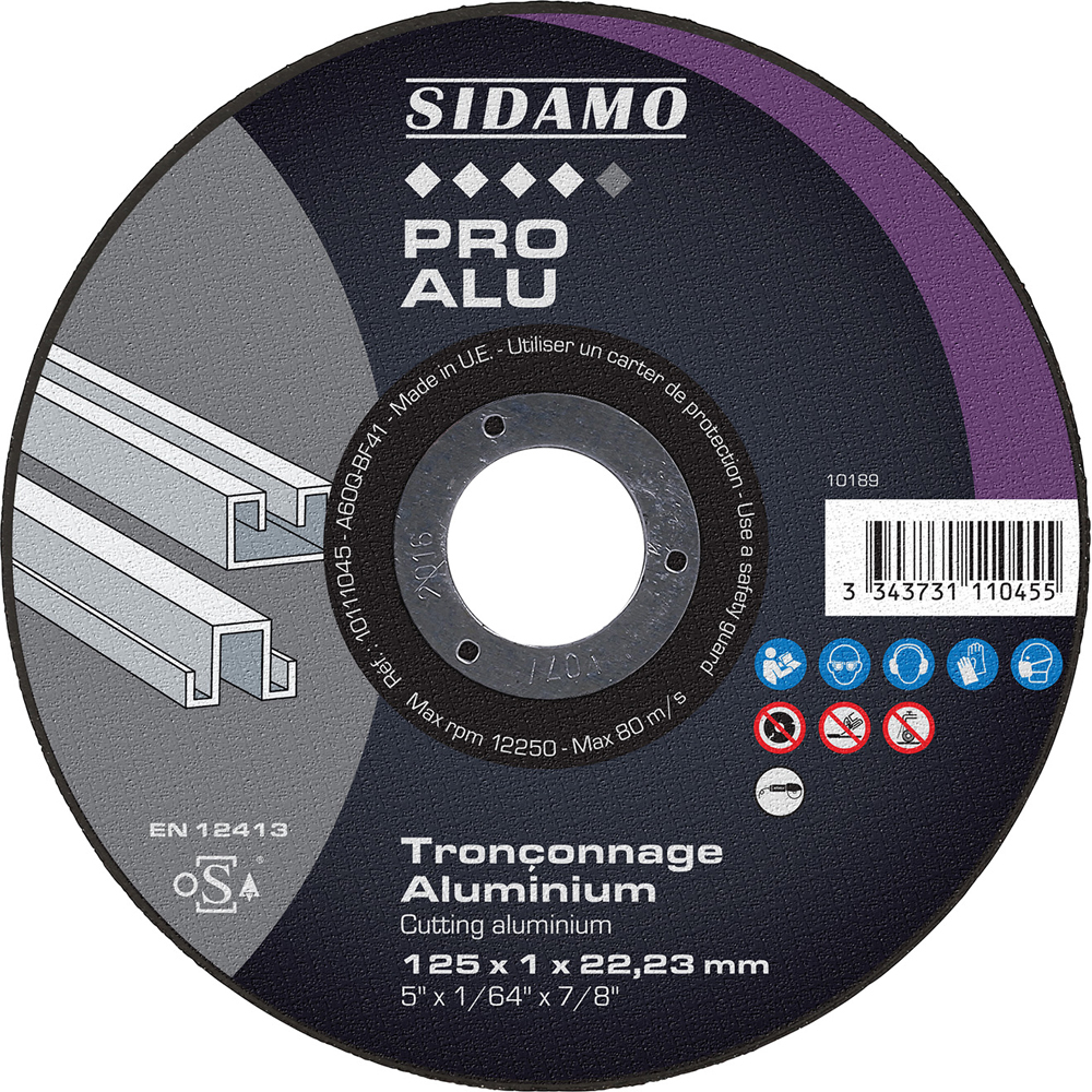Disque à tronçonner pour machines électro-portatives - D.125 mm, Épaisseur 1 mm, Alésage 22,23 mm - SIDAMO - 10111045
