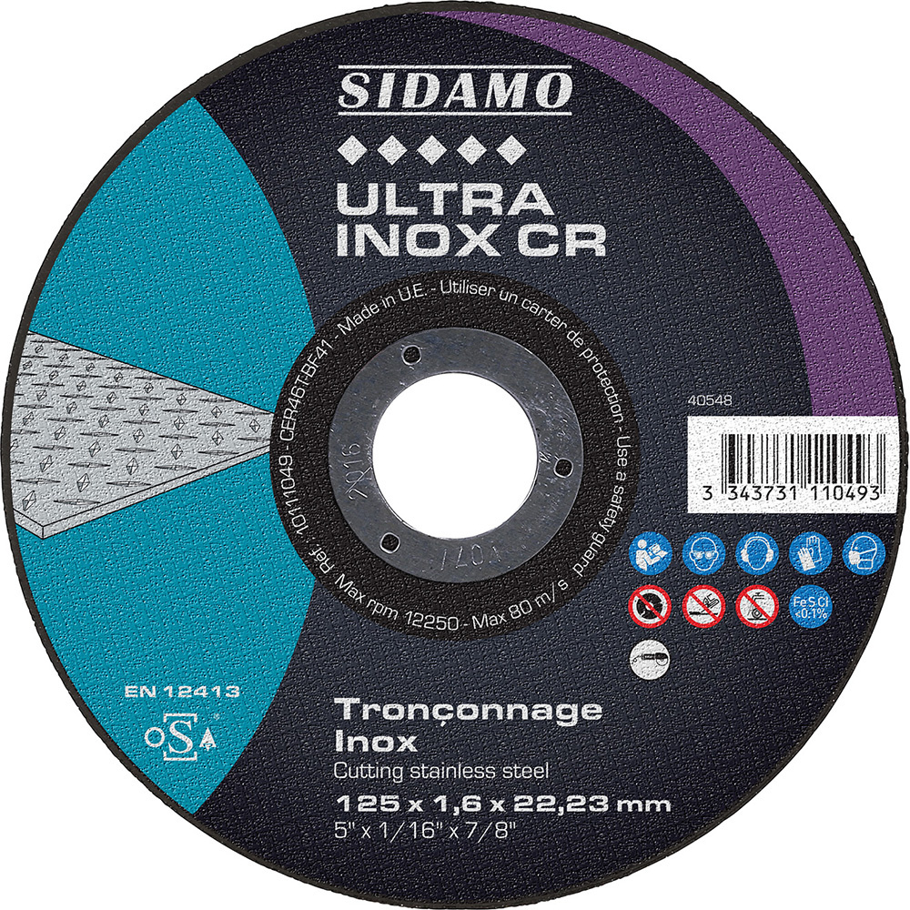 Disque à tronçonner ULTRA INOX pour tronçonnage à sec de profilés et tôles en inox SIDAMO - 10111049