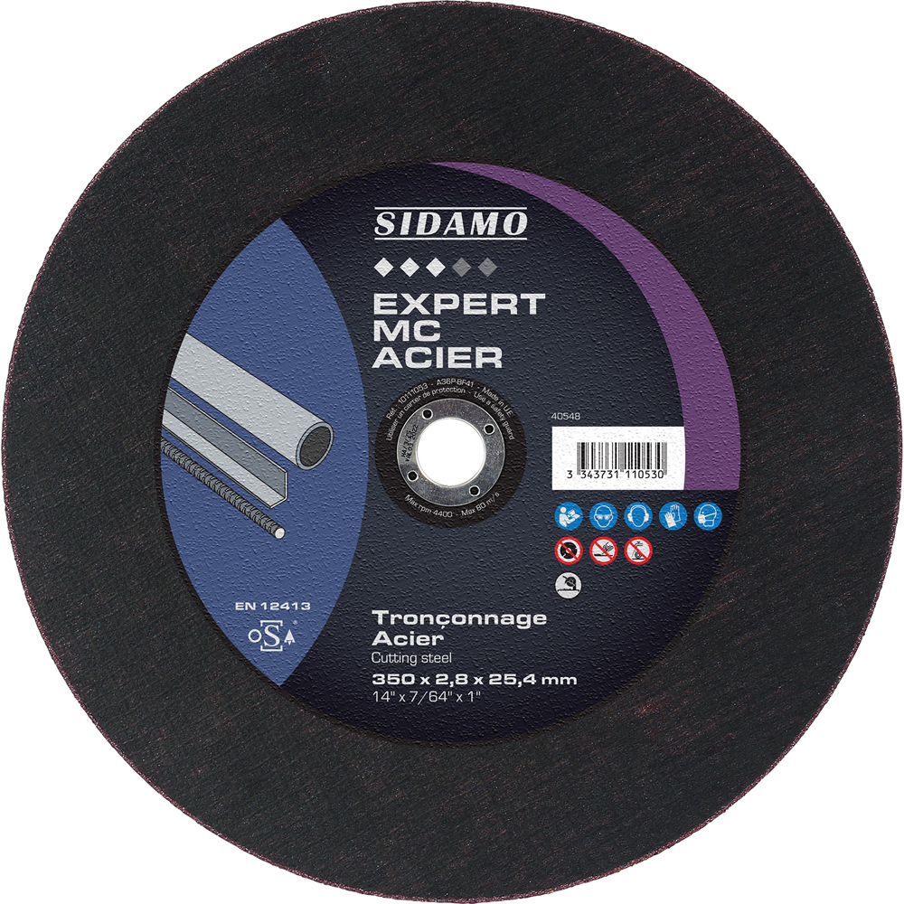 Disque à tronçonner EXPERT MC ACIER pour métaux ferreux et aciers haute dureté - Tronçonnage à sec SIDAMO - 10111053
