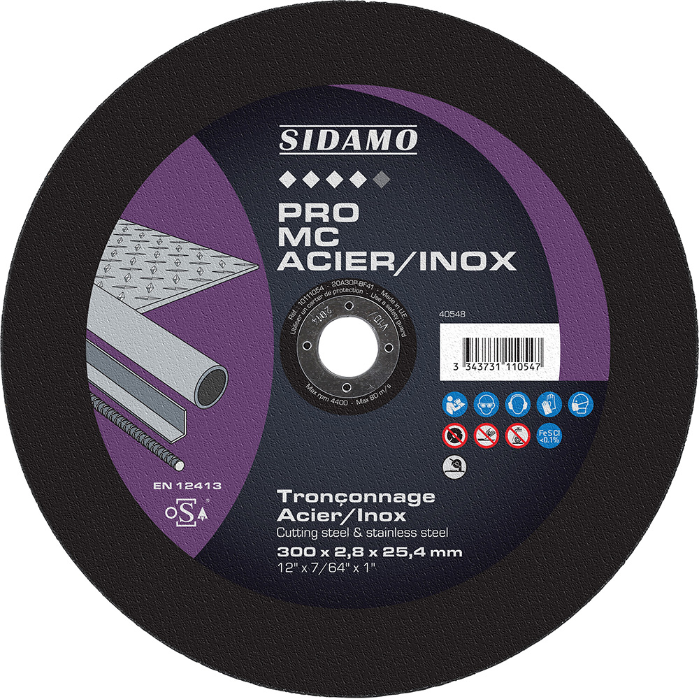 Disque à tronçonner PRO MC pour acier et inox - Tronçonnage à sec SIDAMO - 10111054