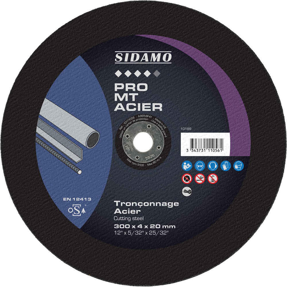Disque à tronçonner PRO MT ACIER - D.300 x 4 x 20 mm - SIDAMO - 10111056