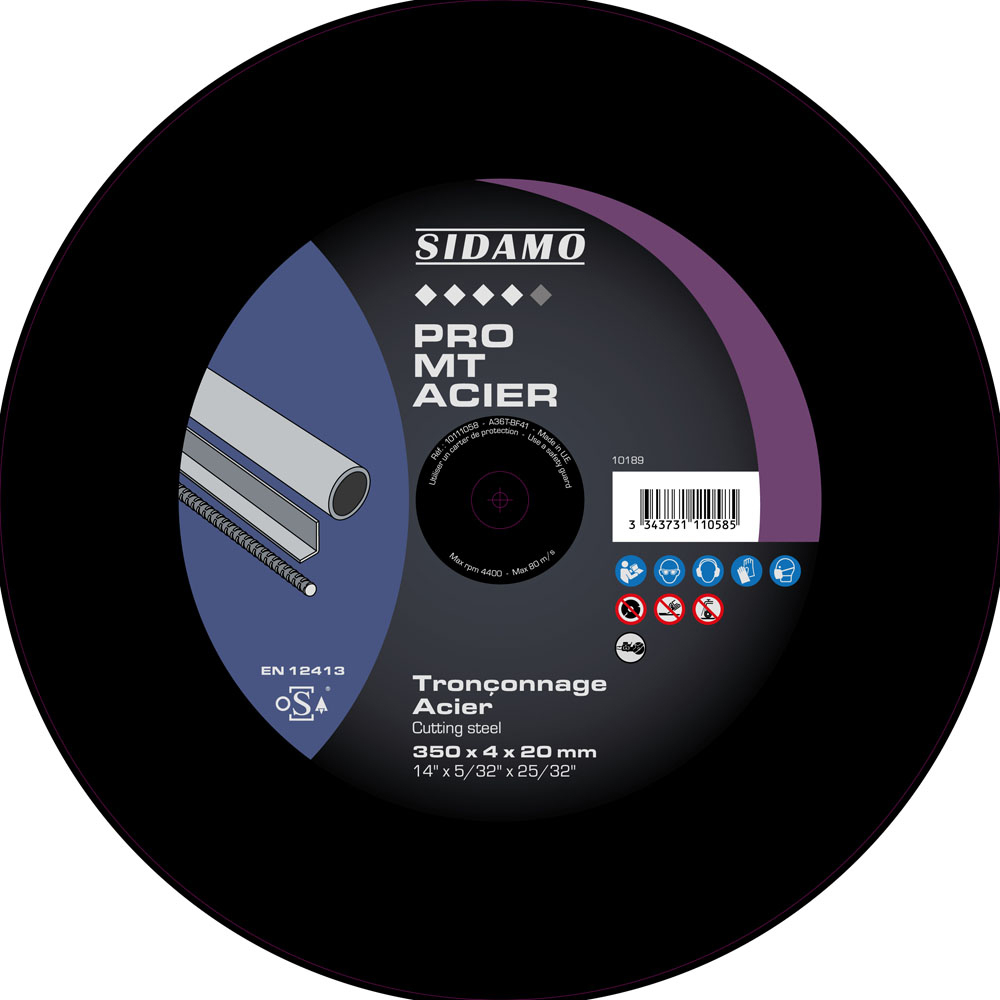 Disque à tronçonner PRO MT ACIER pour métaux ferreux et aciers haute dureté - Tronçonnage à sec SIDAMO - 10111058