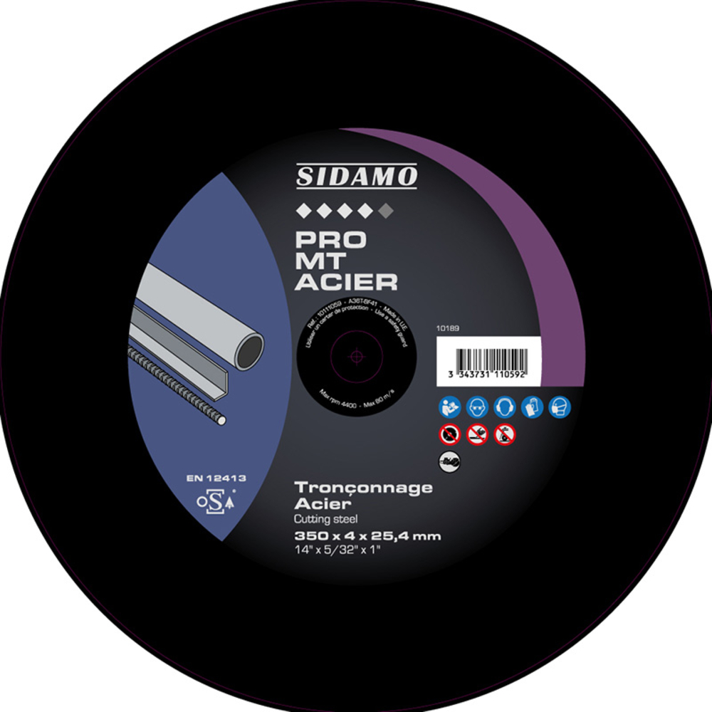 Disque à tronçonner PRO MT ACIER pour métaux ferreux et aciers haute dureté, tronçonnage à sec SIDAMO - 10111059