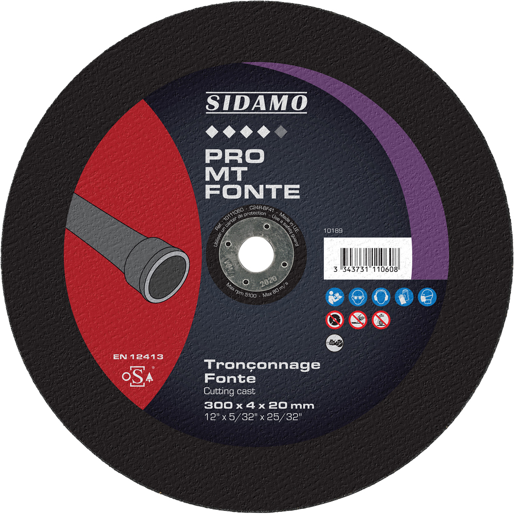 Disque à tronçonner PRO MT FONTE pour tronçonnage à sec de fonte et matériaux SIDAMO - 10111060