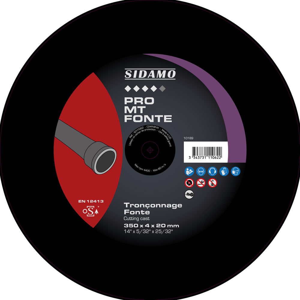 Disque à tronçonner PRO MT FONTE pour tronçonnage à sec de fonte et matériaux SIDAMO - 10111062