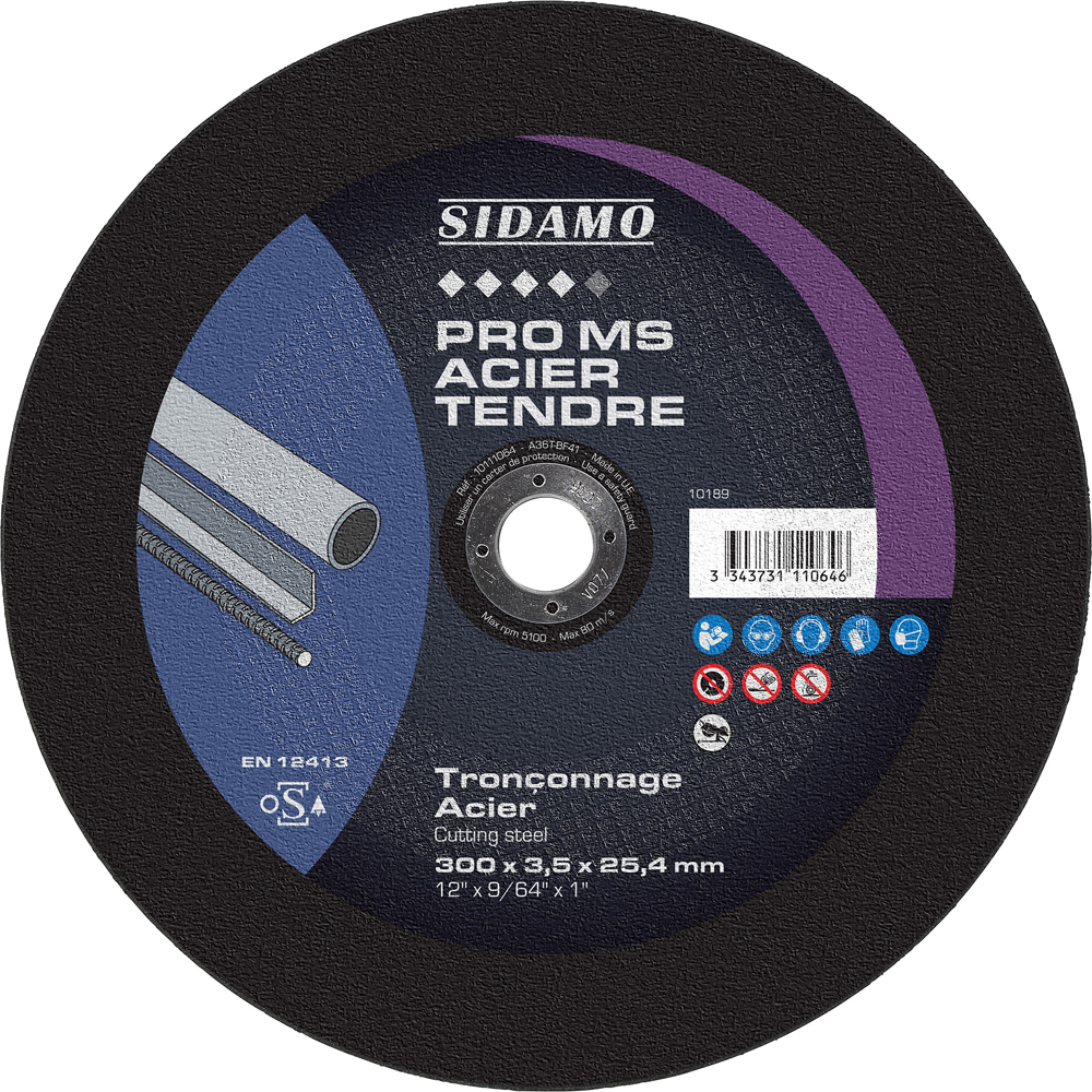 Disque à tronçonner PRO MS ACIER TENDRE pour le tronçonnage à sec des aciers et métaux ferreux SIDAMO - 10111064