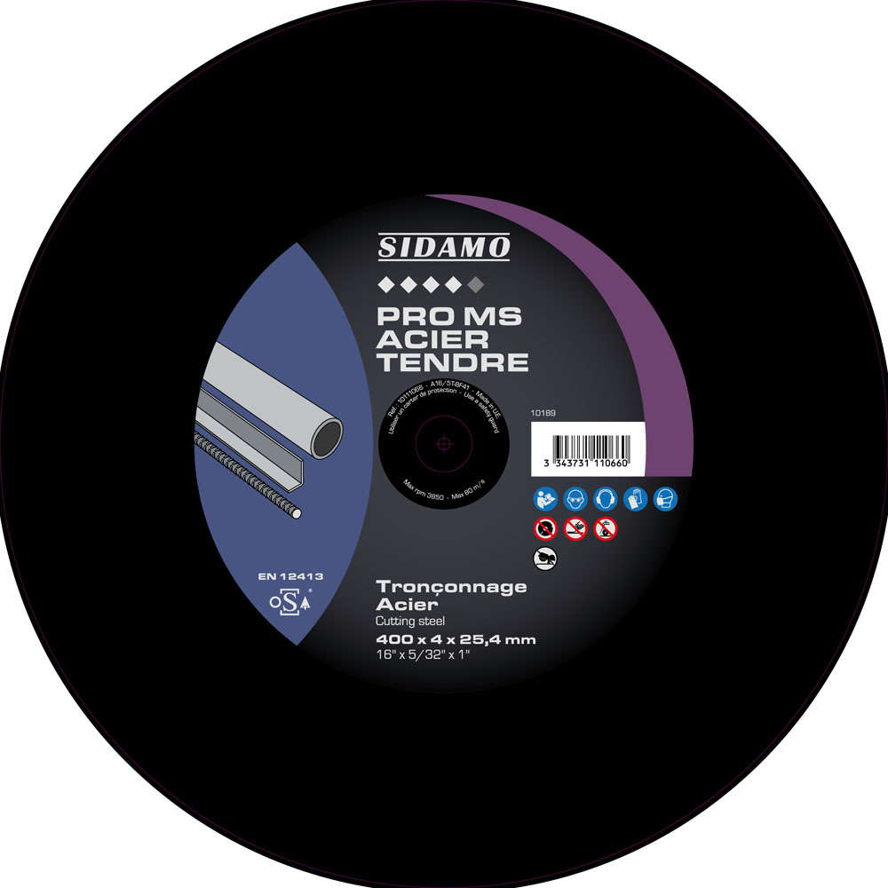 Disque à tronçonner PRO MS ACIER TENDRE pour métaux ferreux et aciers haute dureté SIDAMO - 10111066