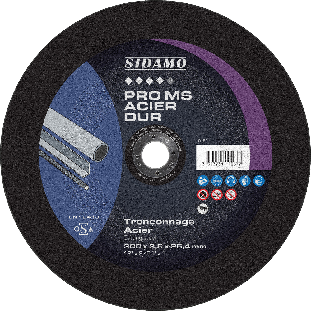 Disque à tronçonner PRO MS ACIER DUR pour métaux ferreux et aciers haute dureté, tronçonnage à sec SIDAMO - 10111067