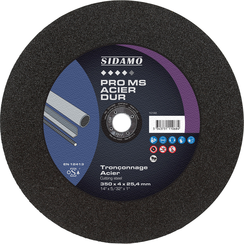 Disque à tronçonner PRO MS ACIER DUR pour tronçonnage sec des métaux, aciers haute dureté et fonte dure SIDAMO - 10111068