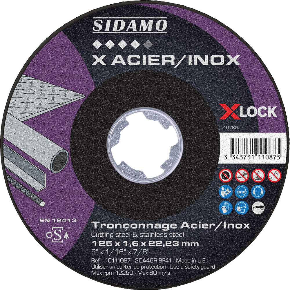 Disque à tronçonner X ACIER INOX pour tronçonnage à sec de profilés et tôles en acier ou inox SIDAMO - 10111087