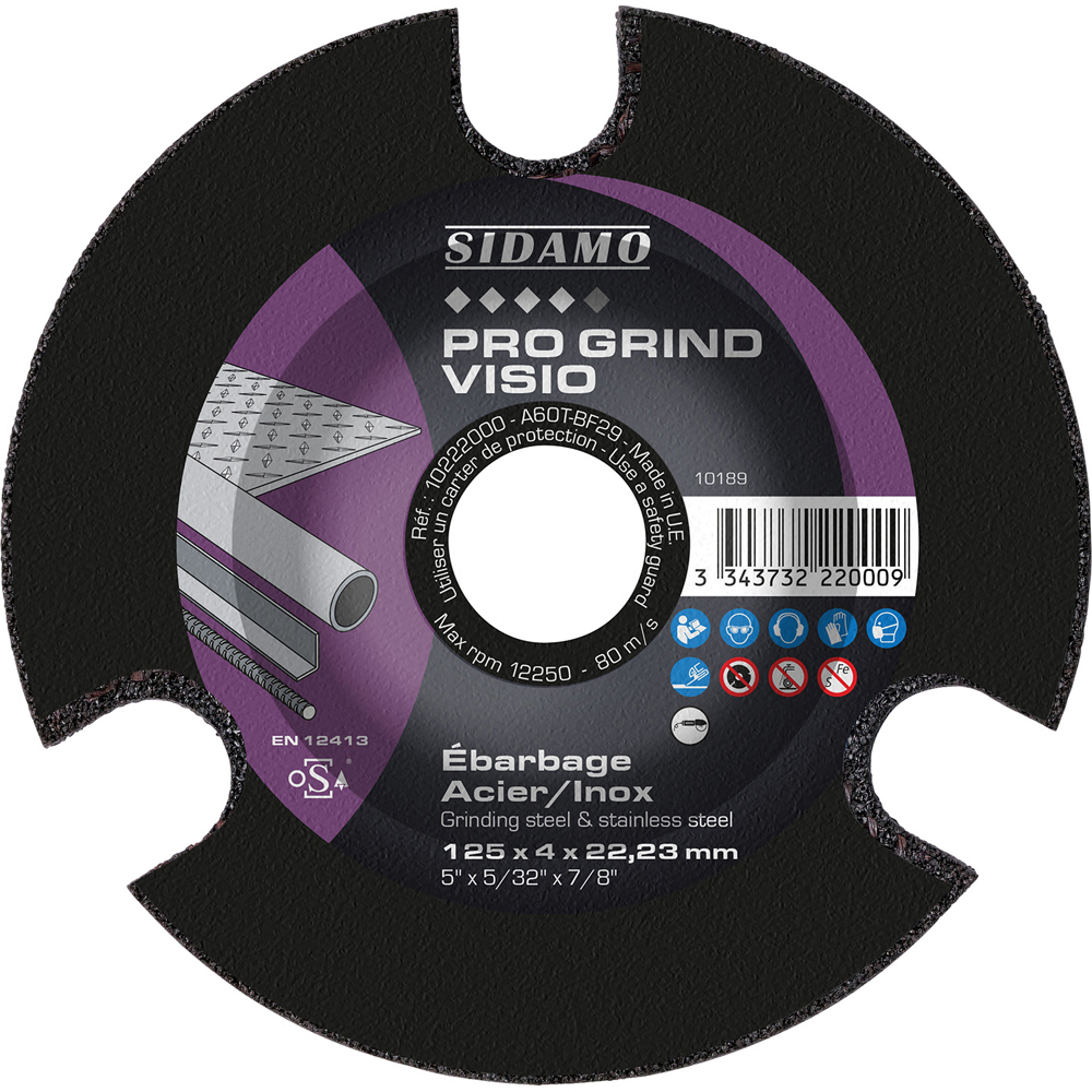 Meule d'ébarbage PRO GRIND VISIO pour ébarbage et polissage de métaux ferreux et inox SIDAMO - 10222000