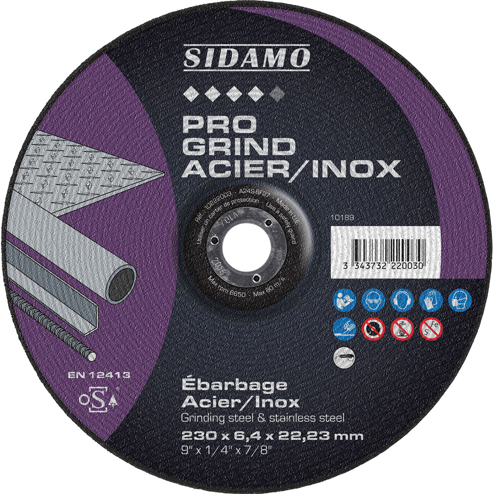 Meule d'ébarbage PRO GRIND pour ébarbage aciers alliés, trempés et inox SIDAMO - 10222003