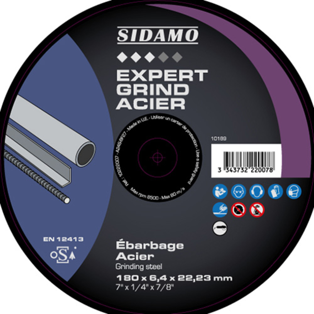 DISQ EBARB EXPERT GRIND ACIER D.180 x 6.4 x 22,23 - SIDAMO - 10222007