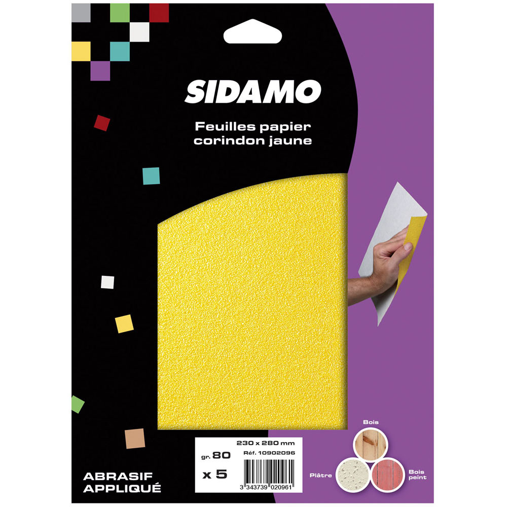 Feuille corindon jaune 230 x 280 pour décapage et ponçage à sec de bois et peintures SIDAMO - 10902096