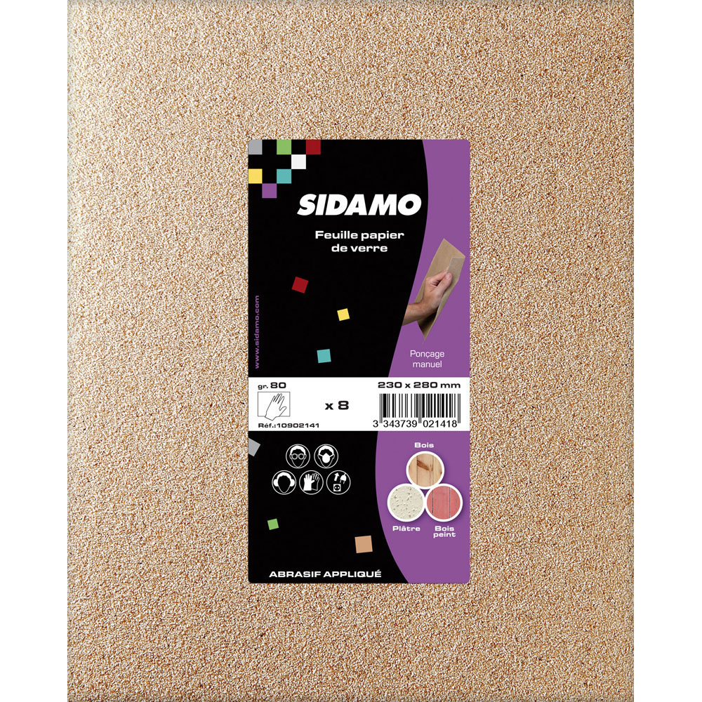 Feuille 230 x 280 papier de verre pour décapage et ponçage à sec des matériaux tendres SIDAMO - 10902141