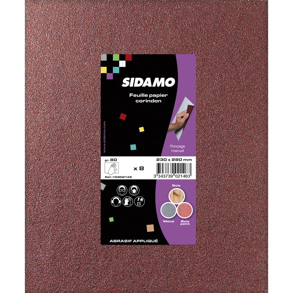 LOT DE 8 FEUILLES PAPIER CORINDON 230X280 GRAIN 180 SIDAMO - 10902149