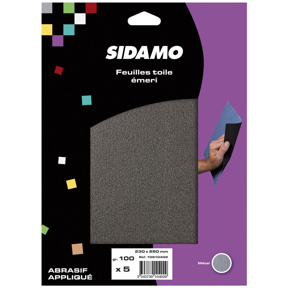 BLISTER DE 5 FEUILLES TOILE EMERI 230X280 GR ASSORTIS SIDAMO - 10910404