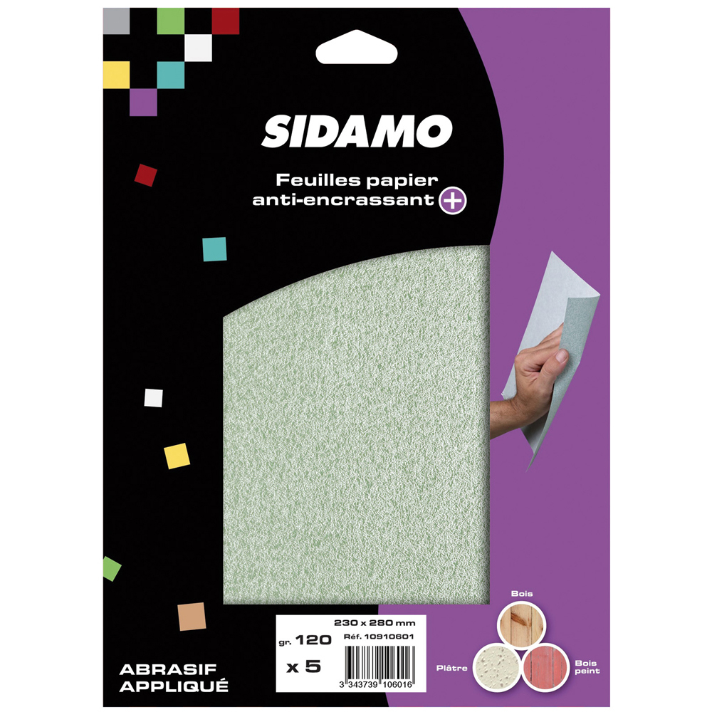 Feuille anti-encrassant 230 x 280 pour décapage et ponçage à sec de peintures, vernis, laques, polyester SIDAMO - 10910603