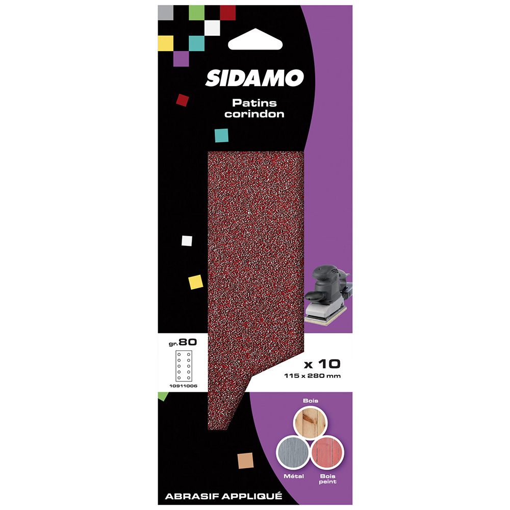 BLISTER DE 10 PATINS COR.PERFO 2X5 PARALLELE 115X280 GR120 SIDAMO - 10911007