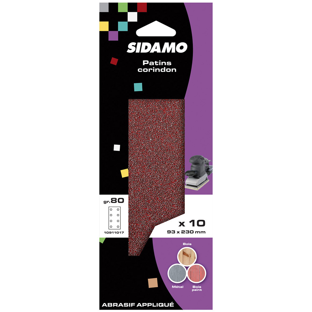 BLISTER DE 10 PATINS CORINDON PERFO.2X4 93X230 GR.80 SIDAMO - 10911017