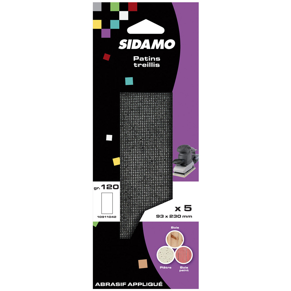Patin 93x230 treillis nylon pour ponçage des enduits et plâtre sans encrassement, finition bois SIDAMO - 10911042