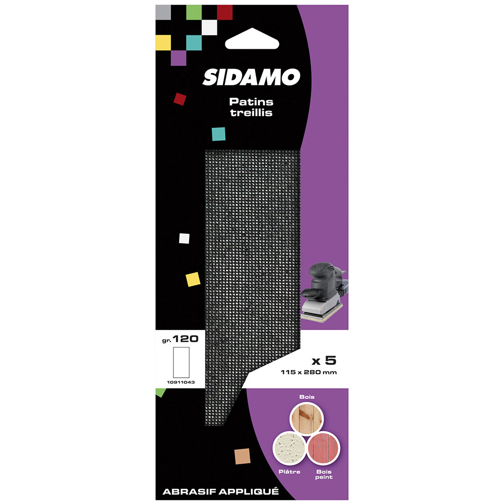 BLISTER DE 5 PATINS TREILLIS NON PERF. ABRASIFS 115X280 GRAIN 120 SIDAMO - 10911043