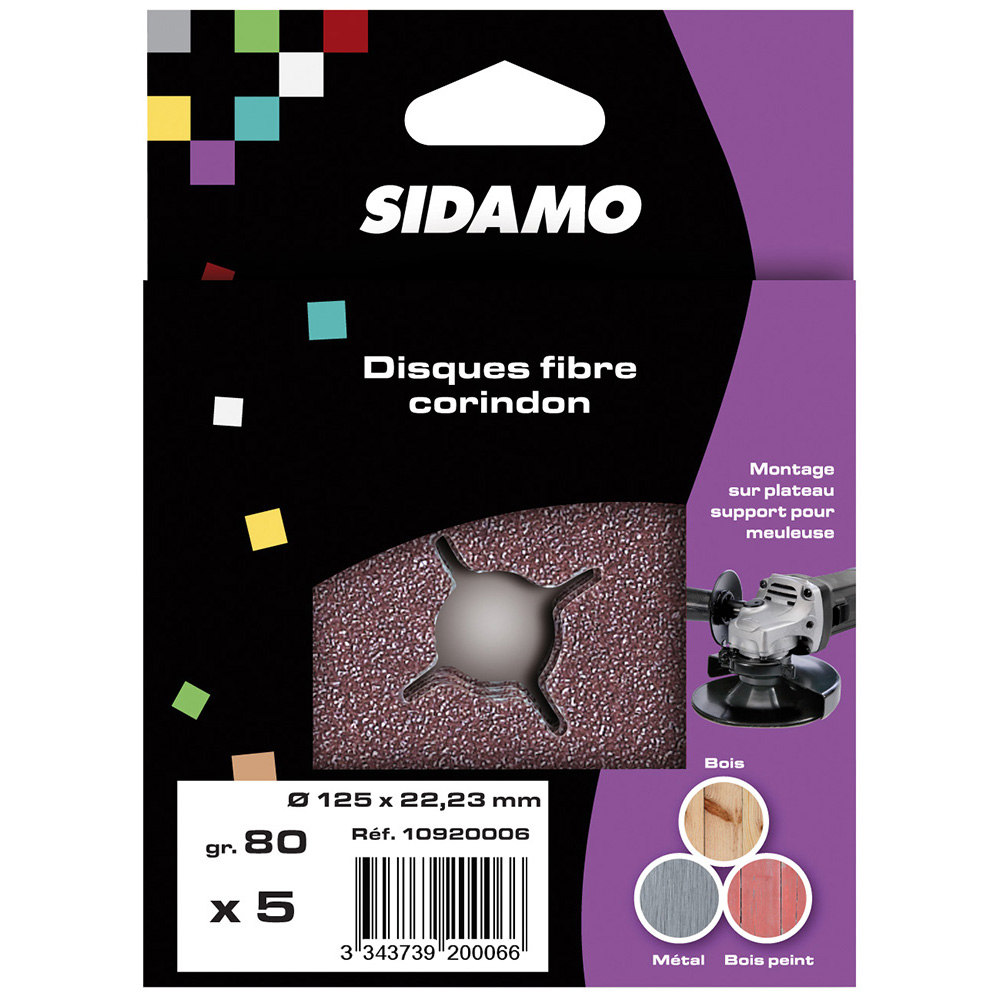BLISTER DE 5 DISQUES FIBRE DIAM.125 AL.22 GR 80 SIDAMO - 10920006