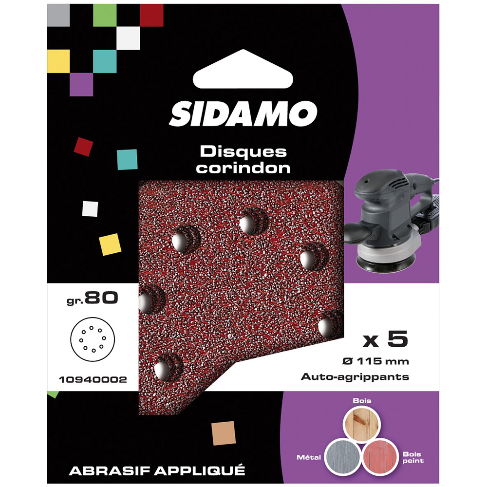 BLISTER DE 5 DISQUES VELCROPS PERFO.8 TROUS D115 GR.80 SIDAMO - 10940002