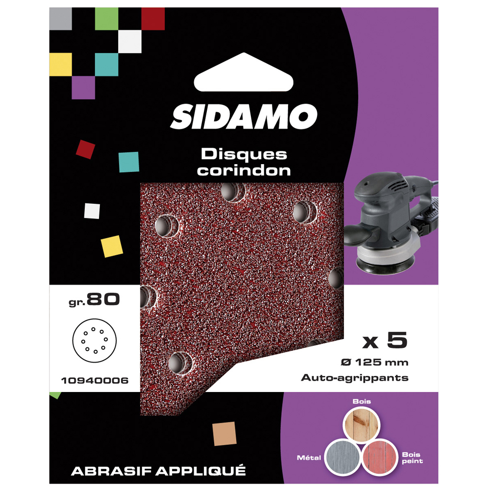 BLISTER DE 5 DISQUES VELCROPS PERFO.8 TROUS D125 GR.80 SIDAMO - 10940006