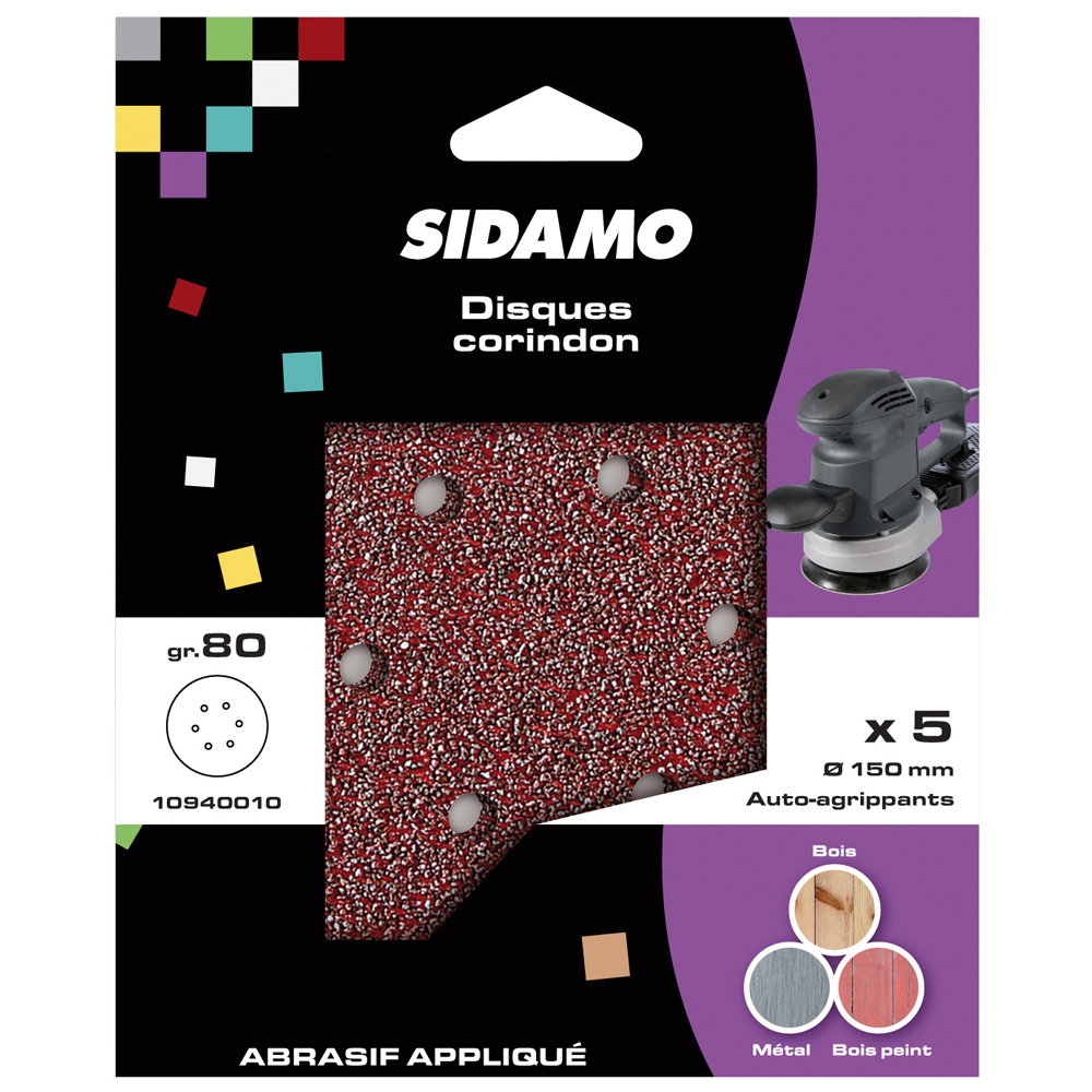 Disque auto-agrippant D150 mm papier corindon pour décapage et ponçage à sec de métaux et bois durs SIDAMO - 10940010