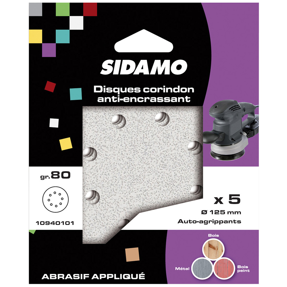 BLISTER DE 5 DISQUES VELCROPS D125 GR.80 8 TROUS ANTI-ENC.BL SIDAMO - 10940101