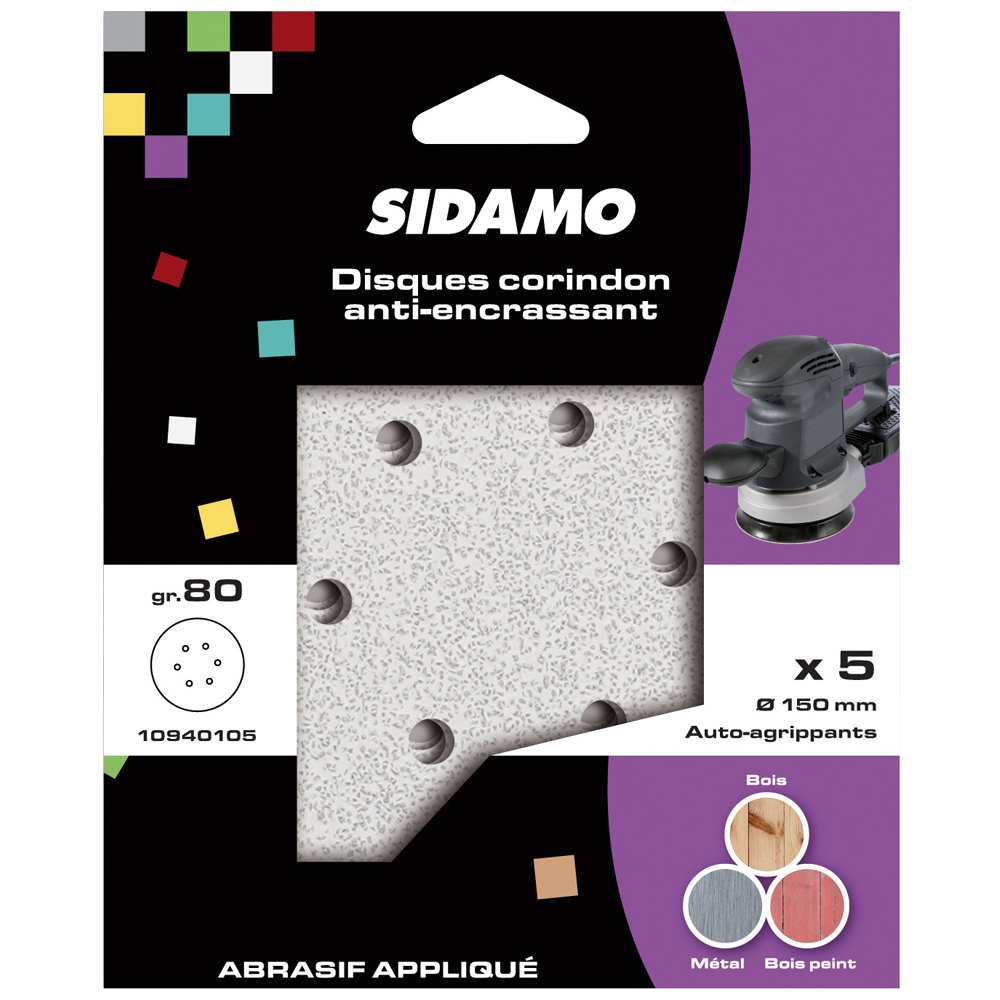 BLISTER DE 5 DISQUES VELCROPS D150 G80 6 TROUS ANTI-ENC.BL SIDAMO - 10940105