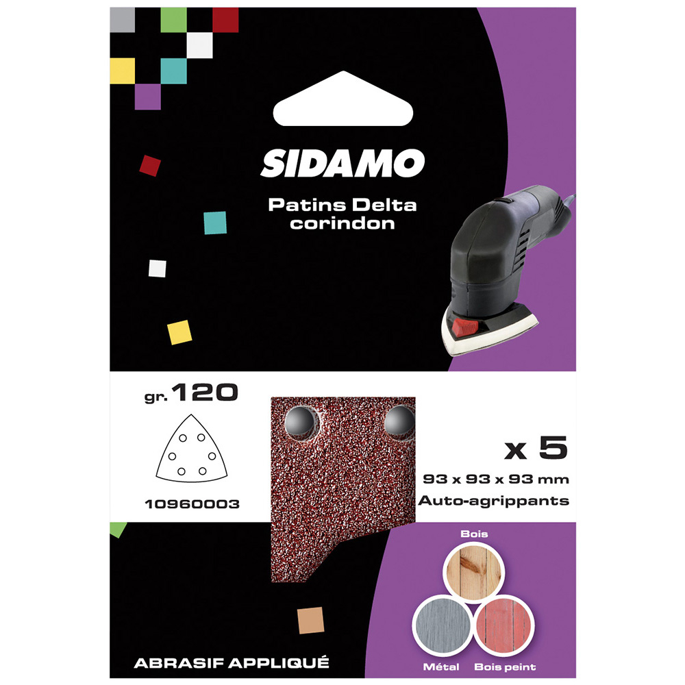 Patin auto-agrippant delta 93 mm pour décapage et ponçage à sec de métaux et bois durs SIDAMO - 10960003