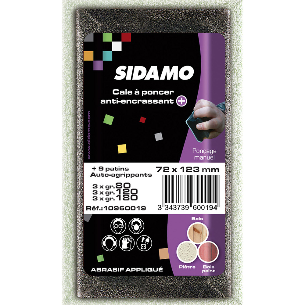 Kit cale à poncer auto-agrippant 72x123 pour ponçage et finition de bois, vernis, peintures et plastiques SIDAMO - 10960019