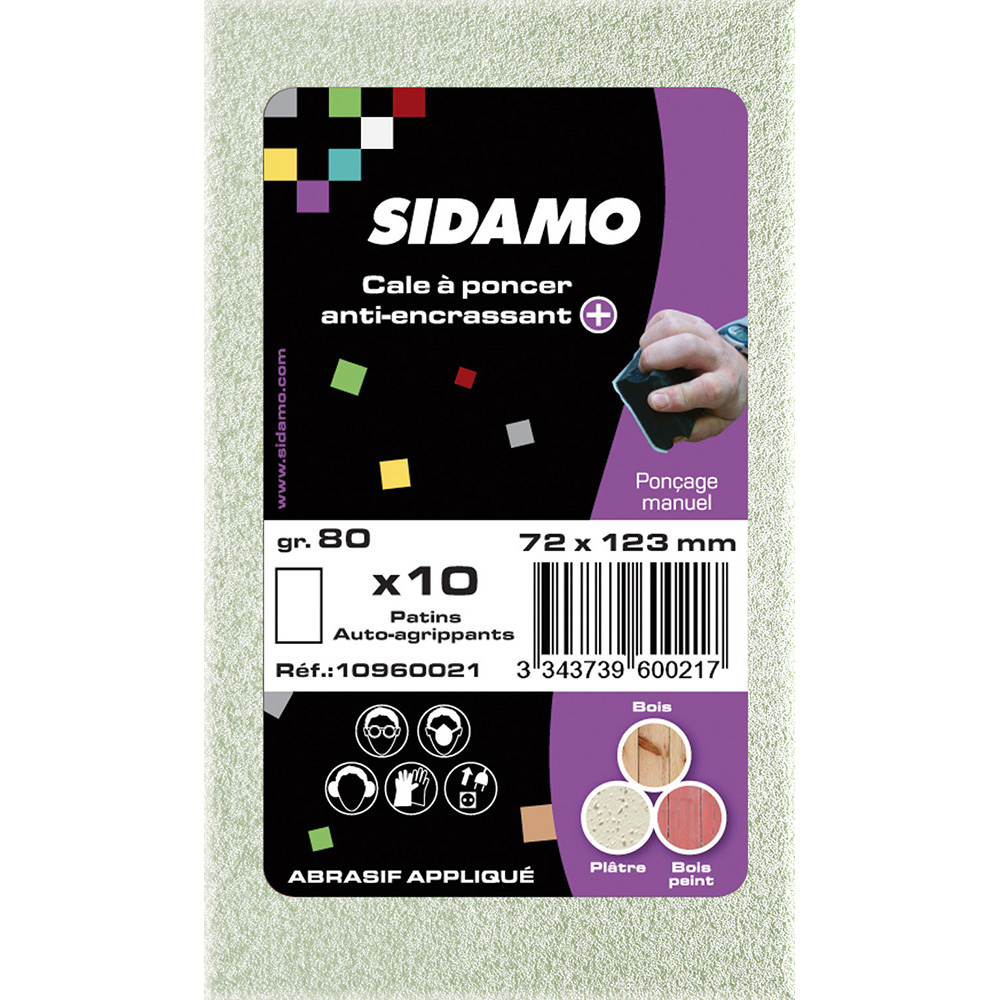 LOT DE 10 PATINS VELCRO.ANTI- ENCRASSANT+ 72X123 GRAIN 80 SIDAMO - 10960021