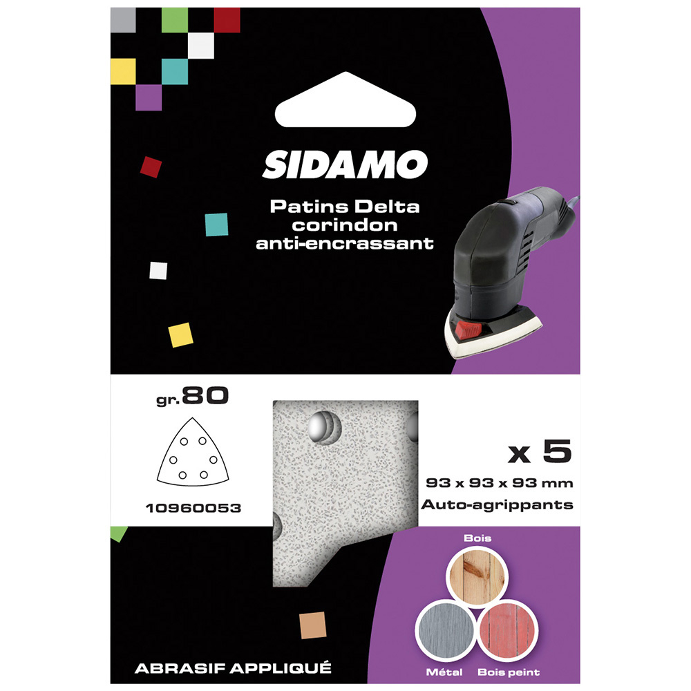 Patin auto-agrippant delta pour ponçage et décapage de métaux et bois 93x93x93 SIDAMO - 10960053