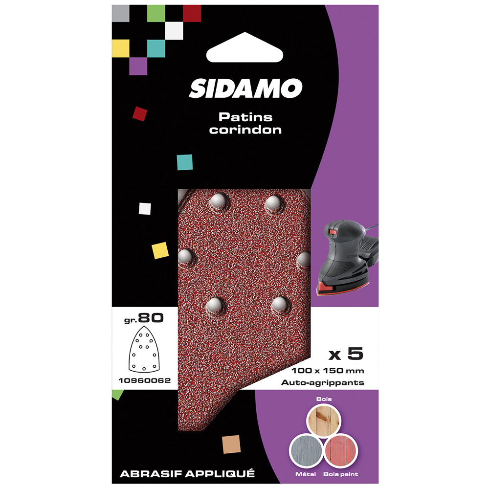 BLISTER 5 PATINS AUTO-AGRIP. PERF.11 TROUS COR.100X150 GR80 SIDAMO - 10960062