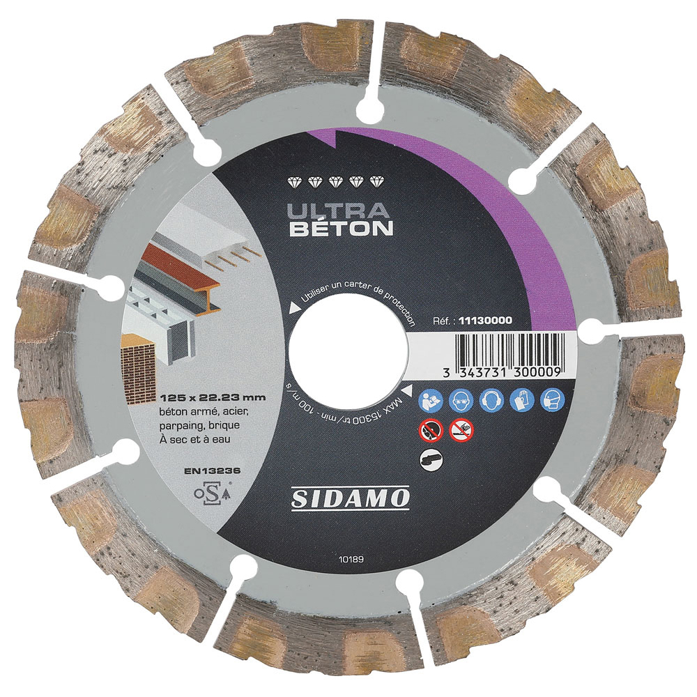 Disque diamant ULTRA BÉTON pour tronçonnage béton armé et acier à sec ou à eau SIDAMO - 11130000
