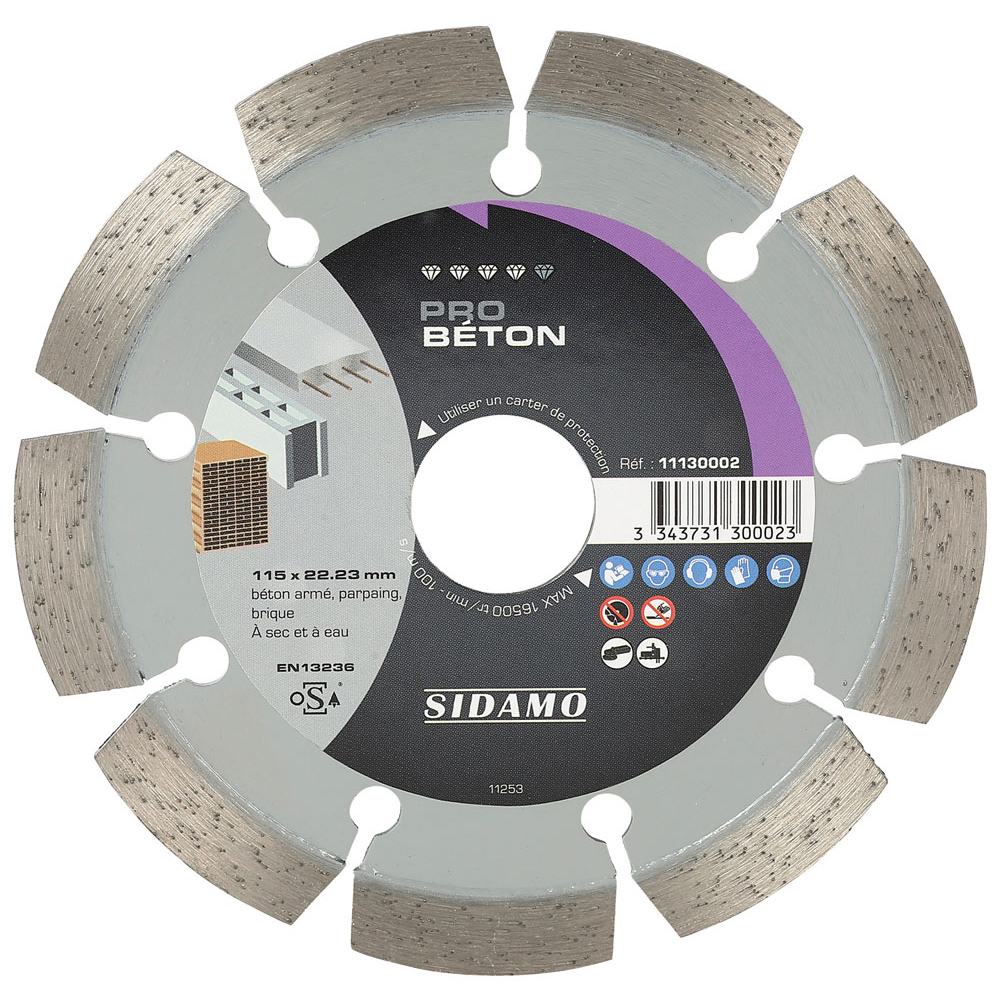 Disque diamant PRO BÉTON tronçonnage béton armé, parpaing, brique à sec ou à eau SIDAMO - 11130002