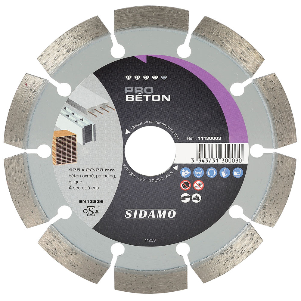 Disque diamant PRO BÉTON pour tronçonnage à sec et à eau de béton armé, parpaing, brique SIDAMO - 11130003