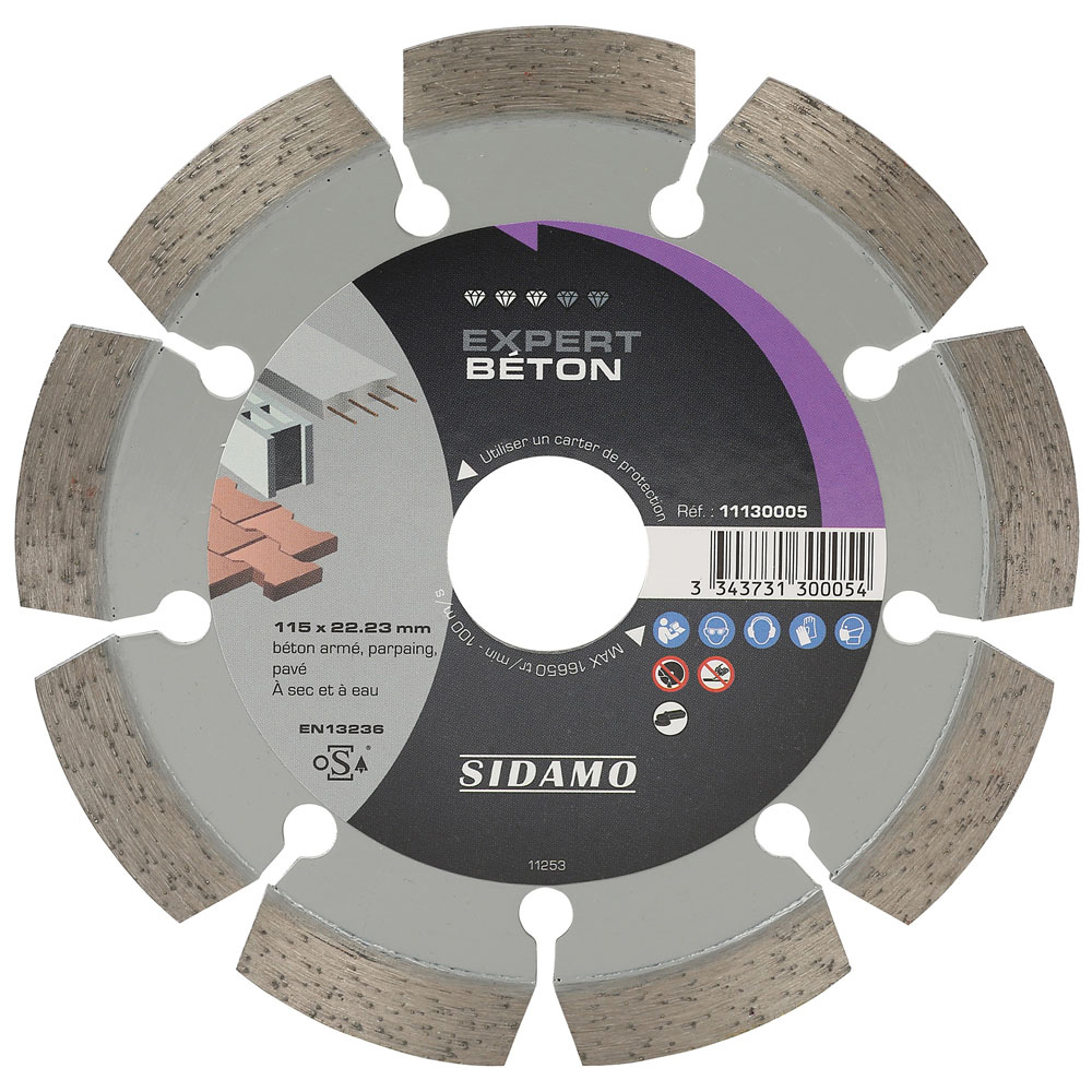 Disque diamant EXPERT BÉTON pour tronçonnage sec et eau de béton armé, parpaing, pavé SIDAMO - 11130005