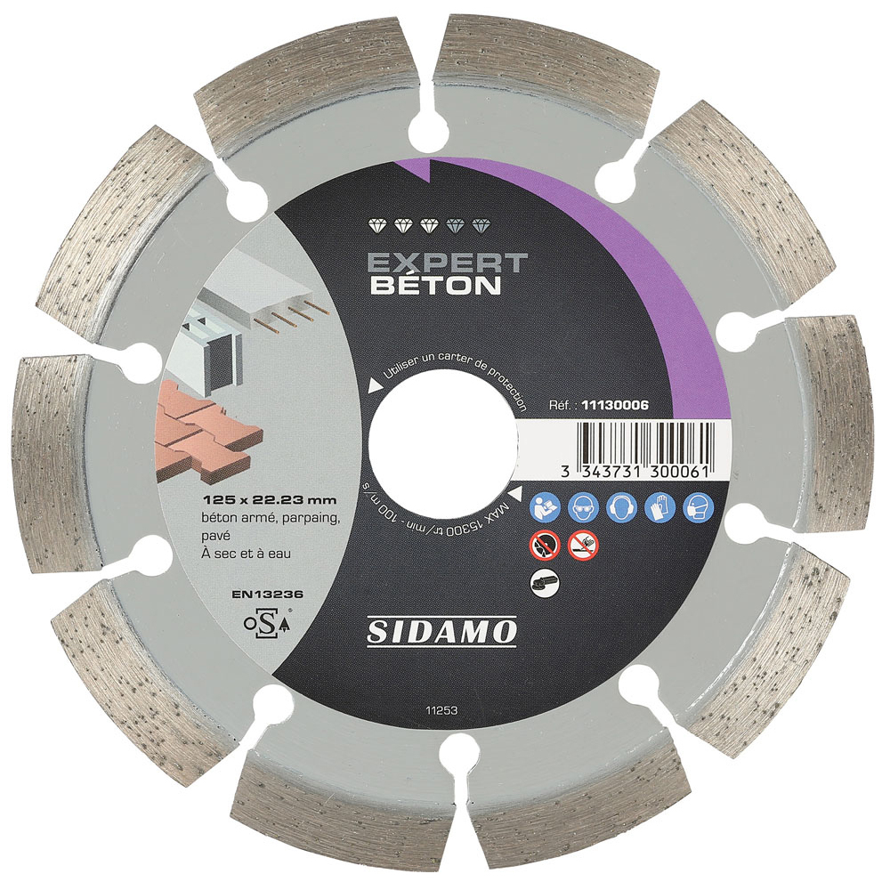 Disque diamant Expert Béton pour tronçonnage à sec et à eau de béton armé, parpaing, pavé SIDAMO - 11130006