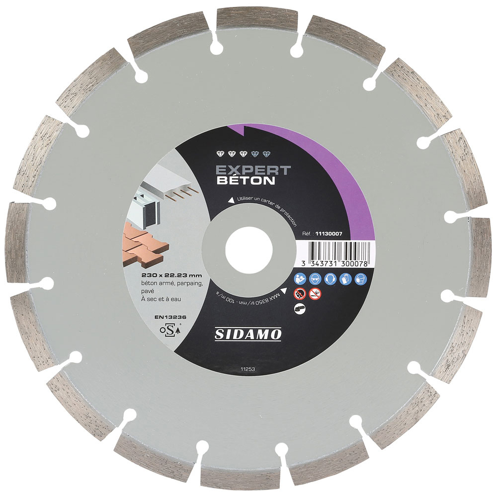 Disque diamant EXPERT BÉTON pour tronçonnage à sec et à eau de béton armé, parpaing, pavé SIDAMO - 11130007