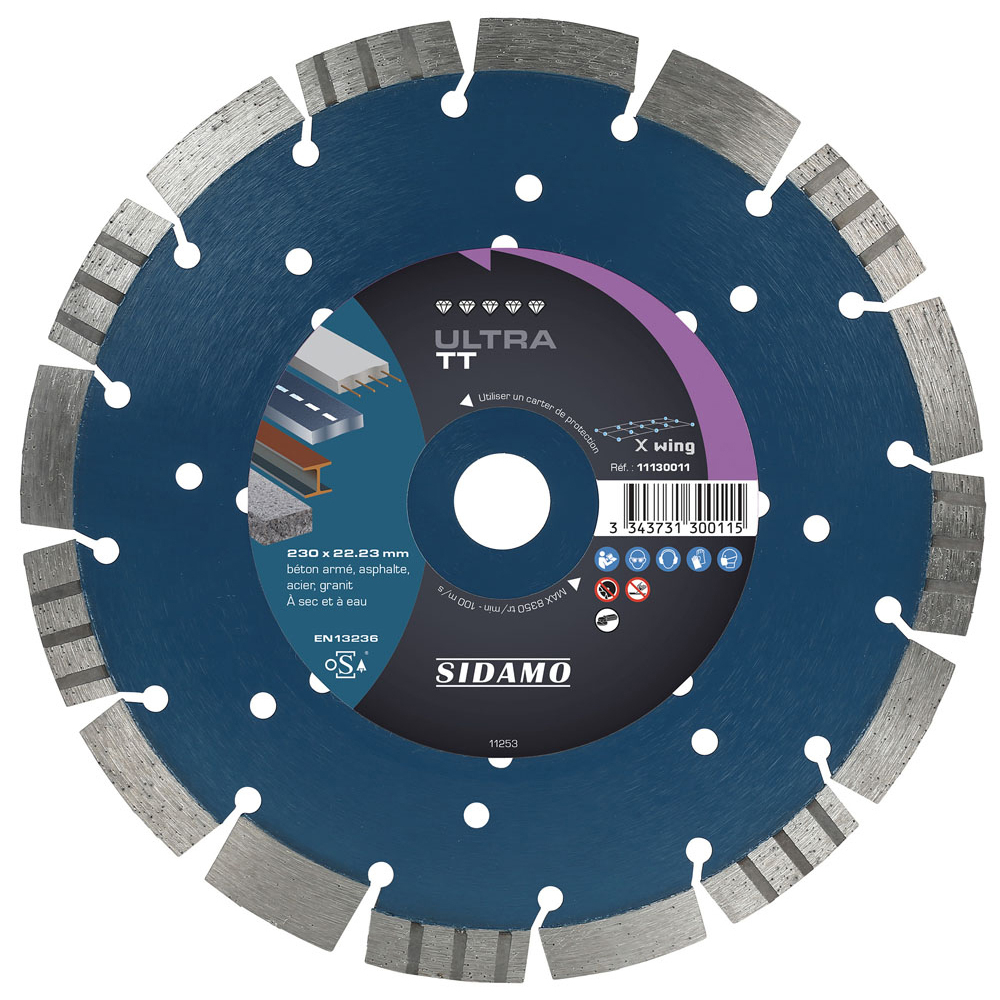 Disque diamant ULTRA TT pour tronçonnage à sec et à eau de béton armé, asphalte, acier et granit SIDAMO - 11130011