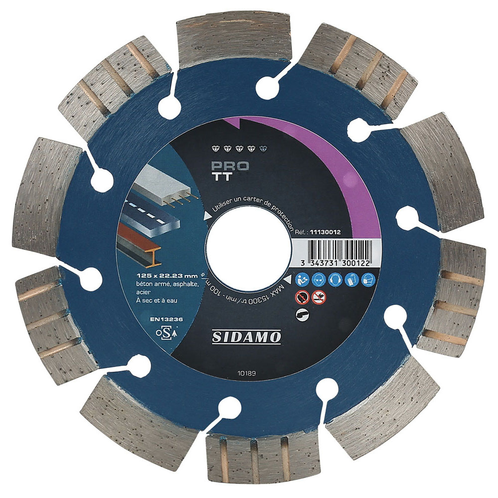 Disque diamant PRO TT pour tronçonnage à sec et à eau de béton armé, asphalte, acier SIDAMO - 11130012
