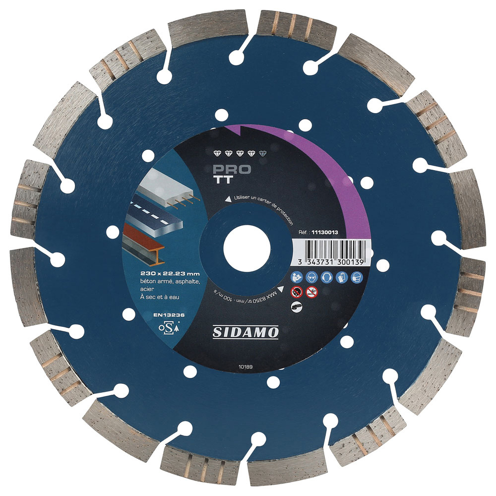 Disque diamant PRO TT pour tronçonnage béton armé, asphalte et acier à sec ou à eau SIDAMO - 11130013