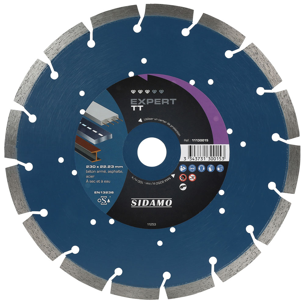 Disque diamant EXPERT TT pour tronçonnage béton armé, asphalte et acier à sec et à eau SIDAMO - 11130015